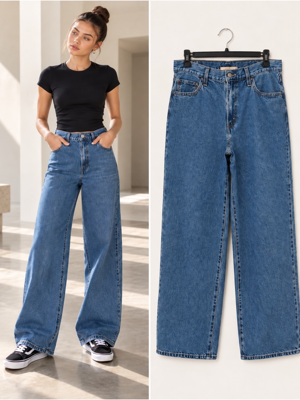 Levi's Premium Baggy Dad Jeans Mid Rise Wide Leg Medium Wash Denim Size 28